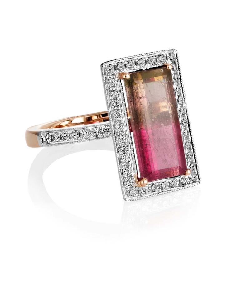 Sheldon Bloomfield ametrine and diamond ring in white and rose gold.